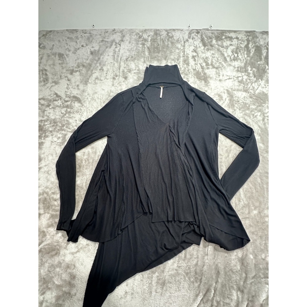 Free People Uptown Turtleneck Top Black Cutout‎ V-Neck Asymmetrical Tunic XS